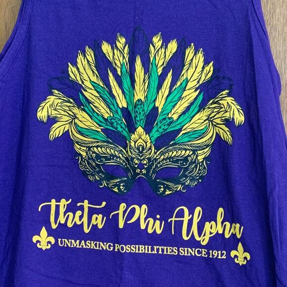 Theta Phi Alpha Purple Mardi Gras Tank Top Size Small EUC Sorority Shirt - Picture 2 of 2